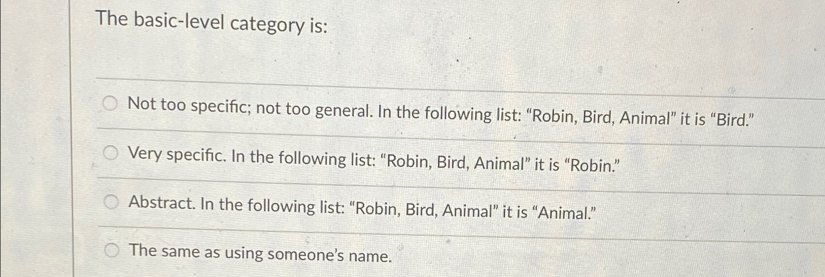 Solved the basic level category is not too specific not too chegg