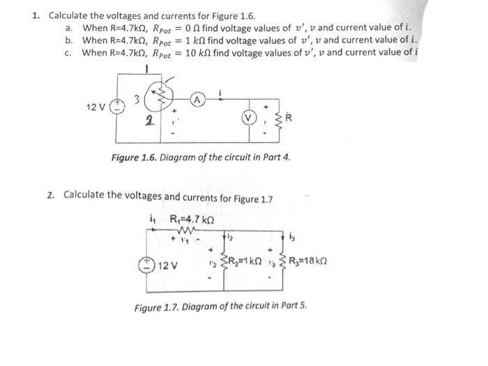 Solved 1. Calculate the voltages and currents for Figure | Chegg.com