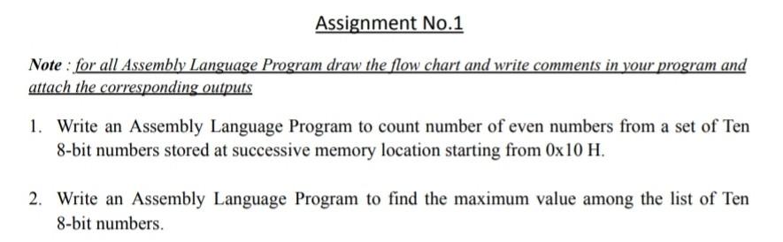 Solved Assignment No.1 Note: for all Assembly Language | Chegg.com