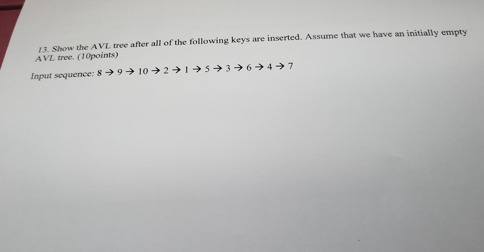 Solved 13. Show the AVL tree after all of the following keys | Chegg.com