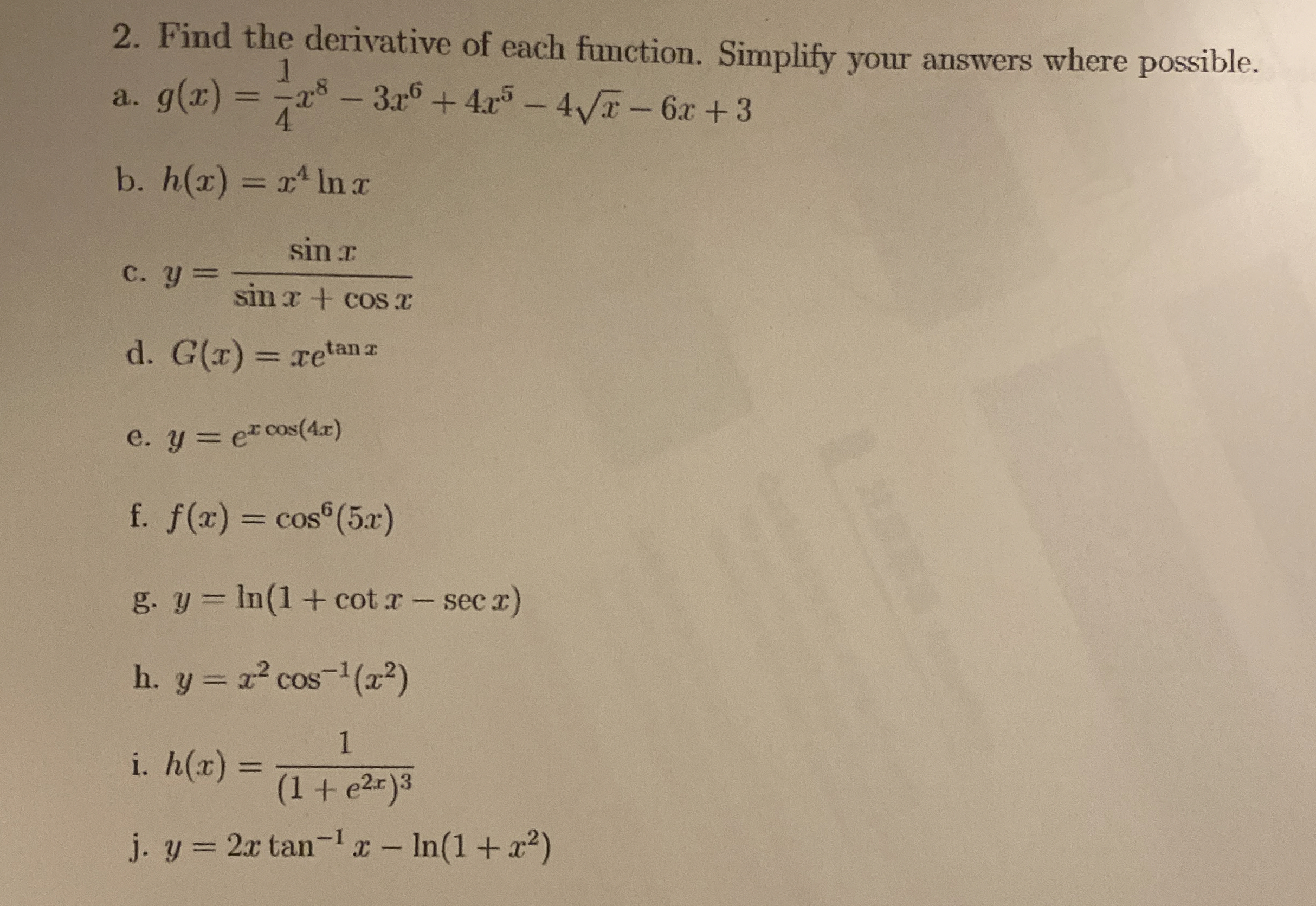 Solved Find the derivative of each function. Simplify your | Chegg.com