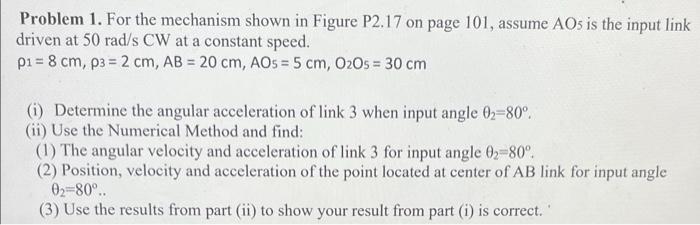 Solved Figure P2.17Problem 1. For the mechanism shown in | Chegg.com
