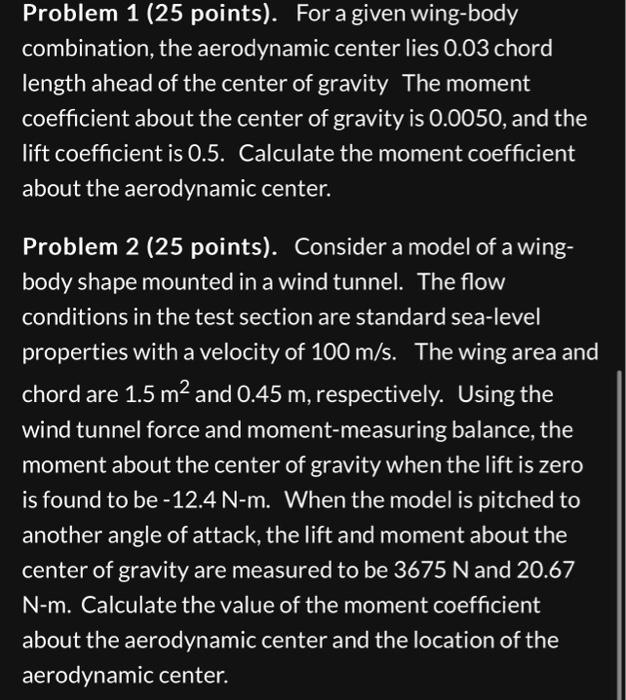 Solved Problem 1 (25 points). For a given wingbody