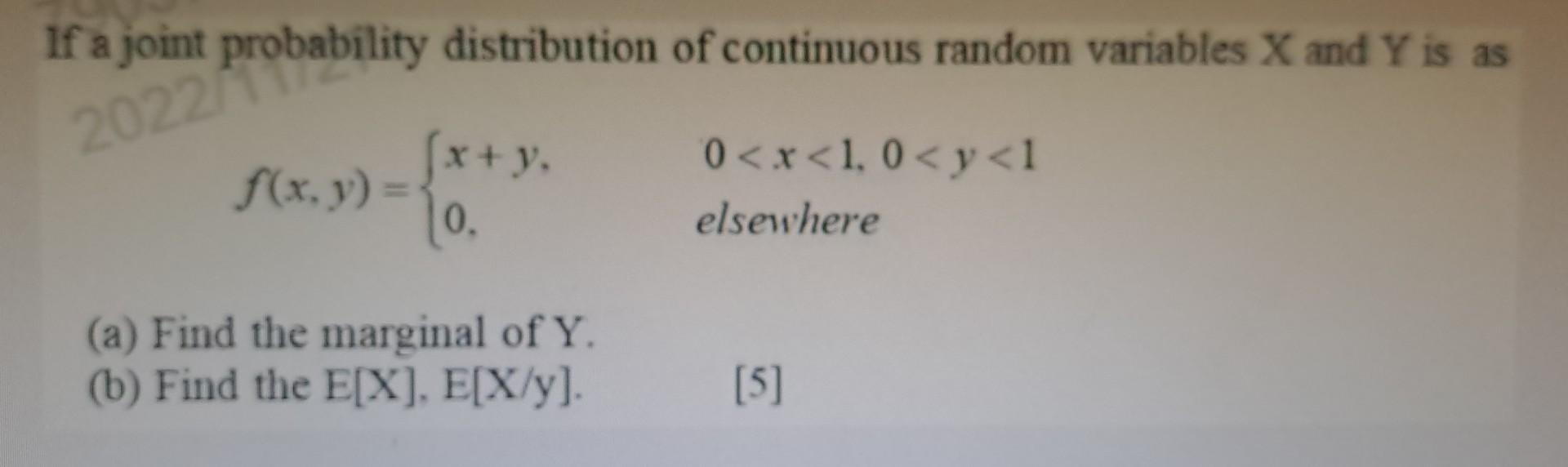 Solved If A Joint Probability Distribution Of Continuous | Chegg.com