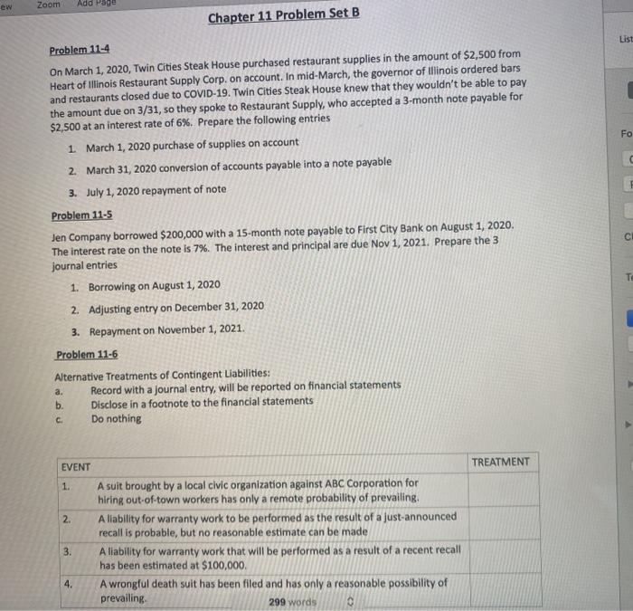 Solved ew Zoom Add Page Chapter 11 Problem Set B List FO | Chegg.com