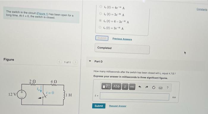 Solved \begin{tabular}{l|l} The switch in the circuit (Egute | Chegg.com