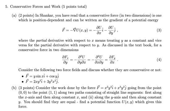Solved 5. Conservative Forces and Work (5 points total) (a) | Chegg.com