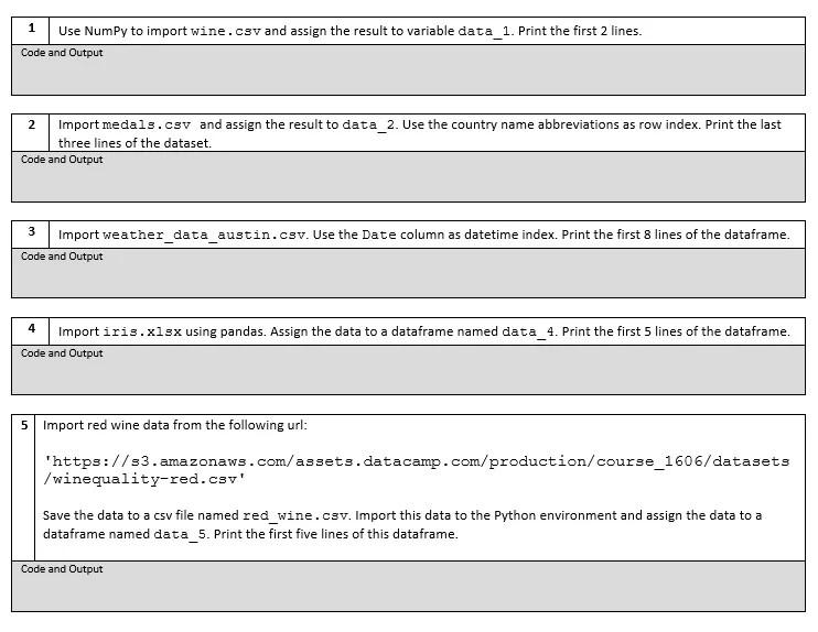 Solved 1 Use Numpy to import wine.csv and assign the result