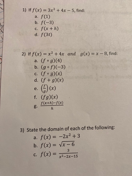 Solved 1 If F X 3x2 4x 5 Find A F 1 B F 3 C