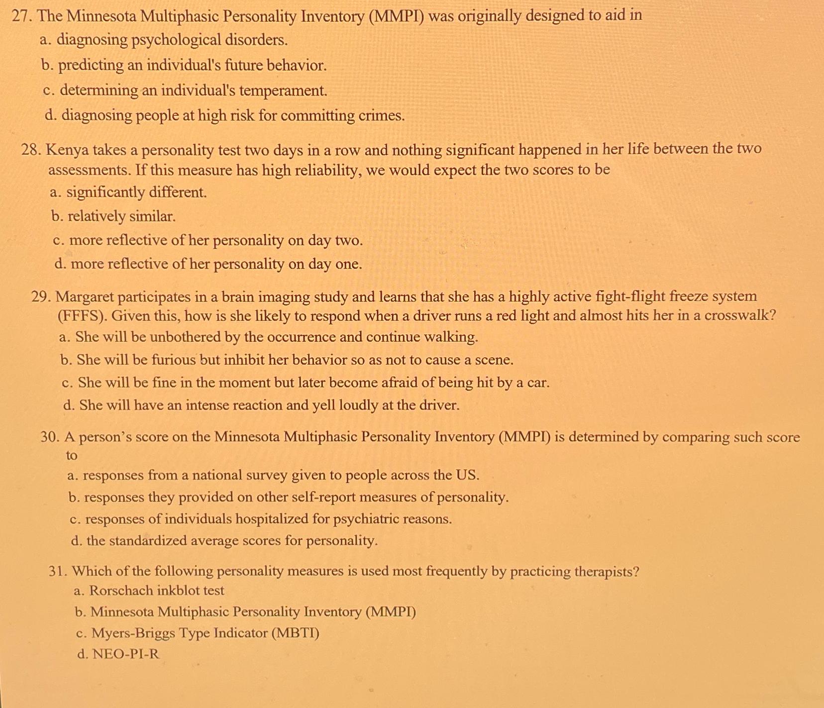 Solved The Minnesota Multiphasic Personality Inventory | Chegg.com