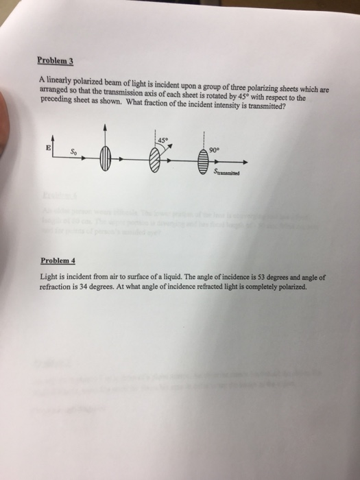 Solved Problem 3 A linearly polarized beam of light is | Chegg.com