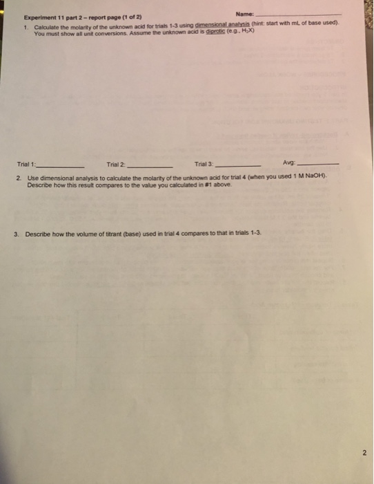 experiment 2 acid base titration matriculation