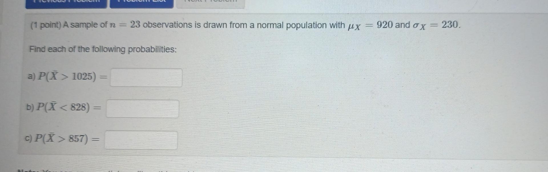 Solved (1 point) A sample of n = 23 observations is drawn | Chegg.com