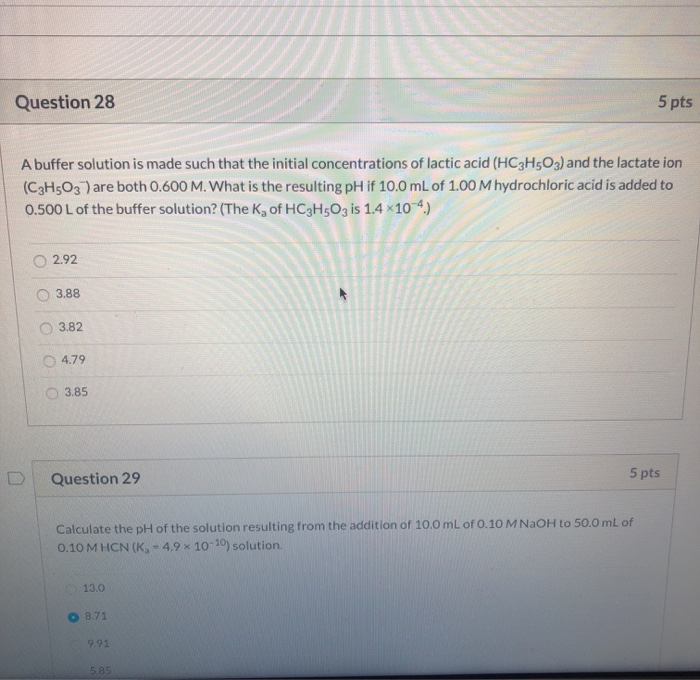 Solved Question 28 5 pts A buffer solution is made such that | Chegg.com