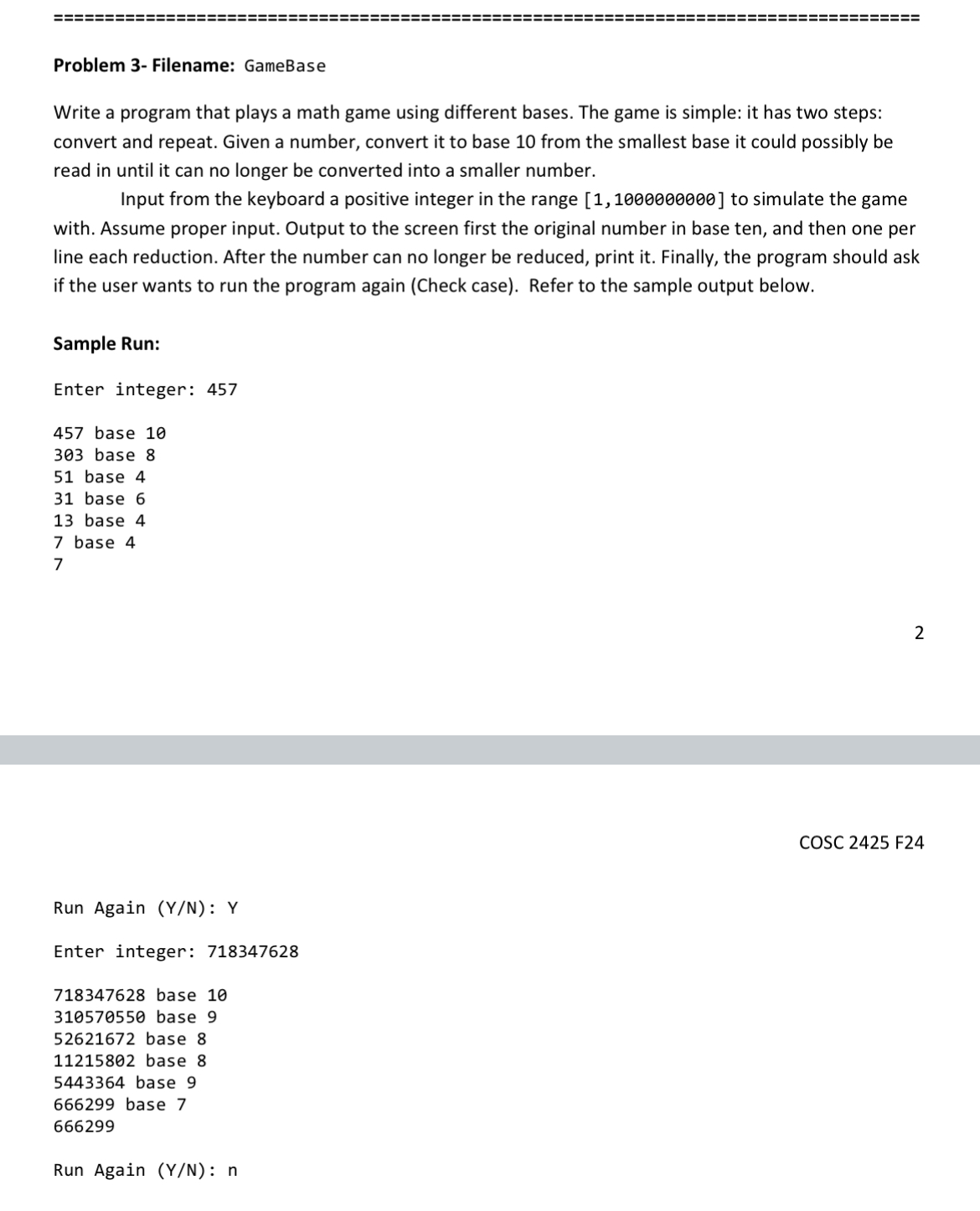 Solved In c++plz Problem 3- ﻿Filename: GameBaseWrite a | Chegg.com