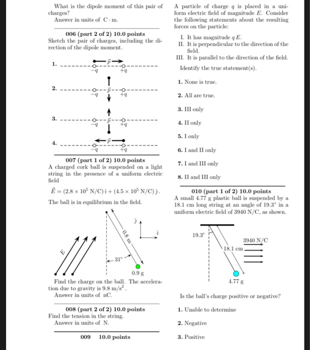 Solved 1 2. - +9 What is the dipole moment of this pair of A | Chegg.com