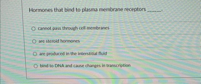 Solved Hormones that bind to plasma membrane receptors | Chegg.com