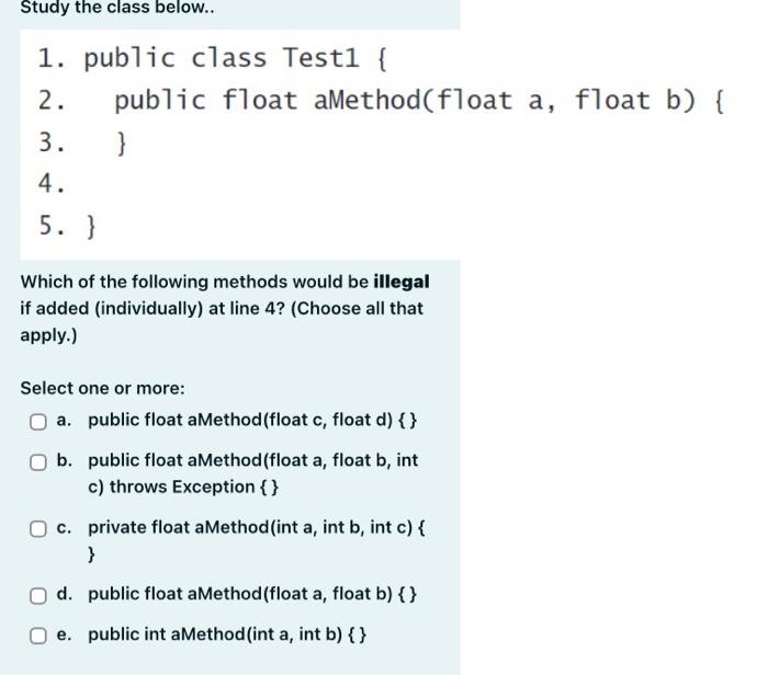 1. public class Test1 \{ 2. pub7ic float | Chegg.com