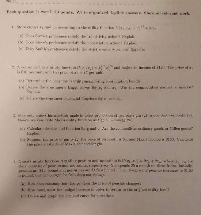 Solved Name Each question is worth 20 points. Write | Chegg.com