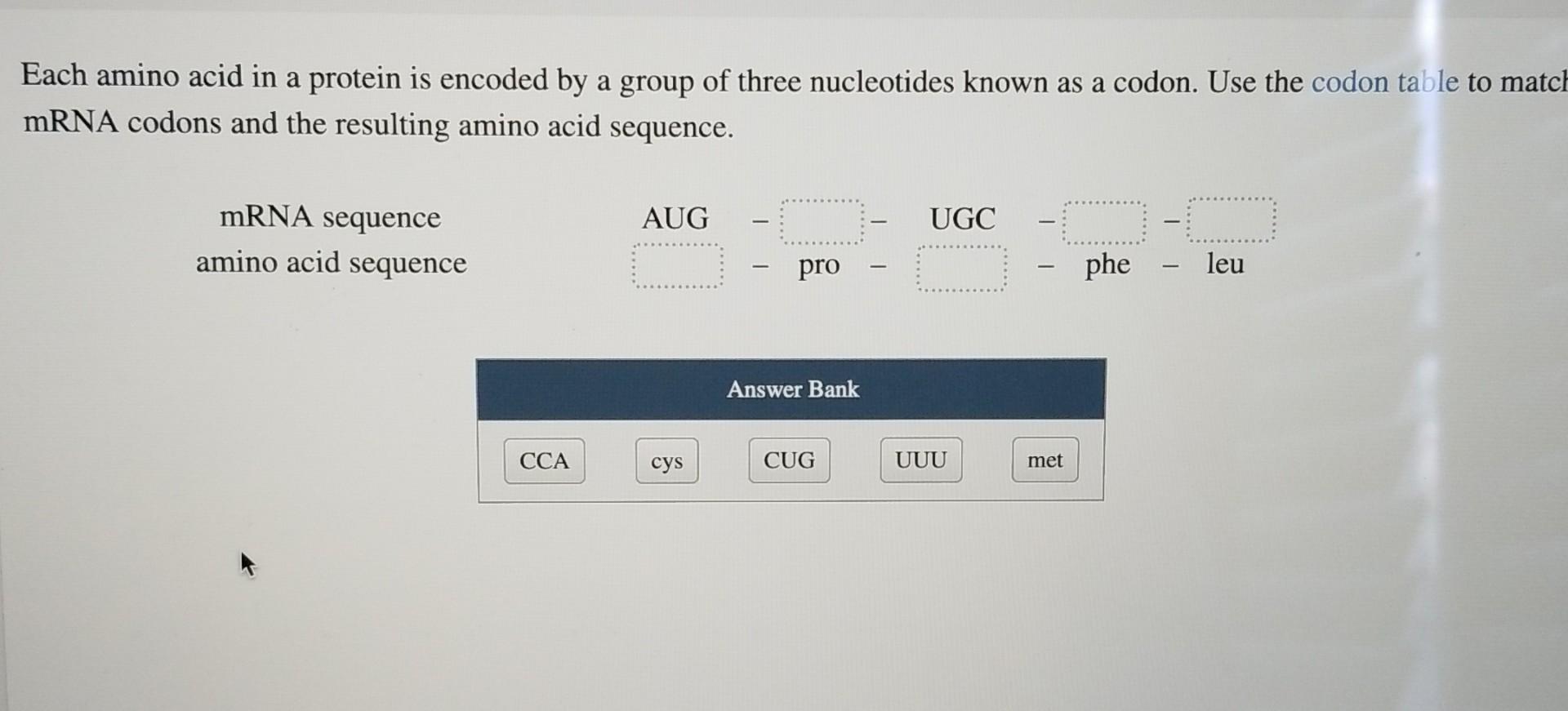 Solved Each amino acid in a protein is encoded by a group of | Chegg.com