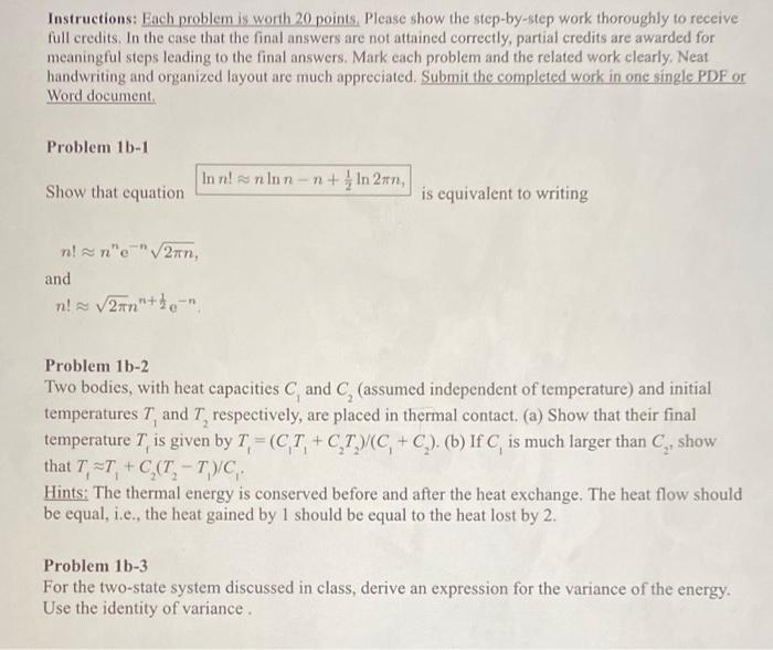 Solved Instructions: Each problem is worth 20 points. Please | Chegg.com