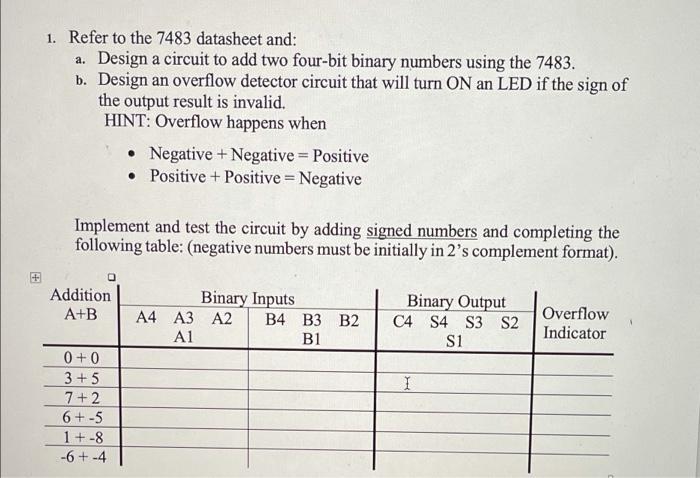 Solved 1. Refer to the 7483 datasheet and: a. Design a | Chegg.com