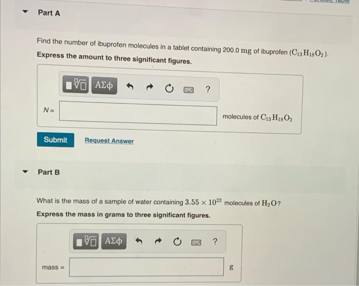 Solved Part A Find the number of ibuprofen molecules in a
