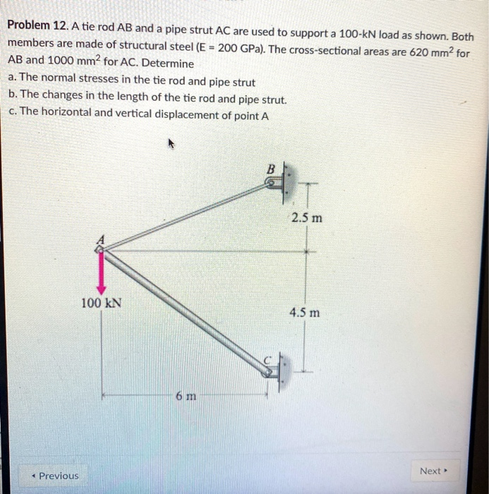 Solved Problem 12. A tie rod AB and a pipe strut AC are used