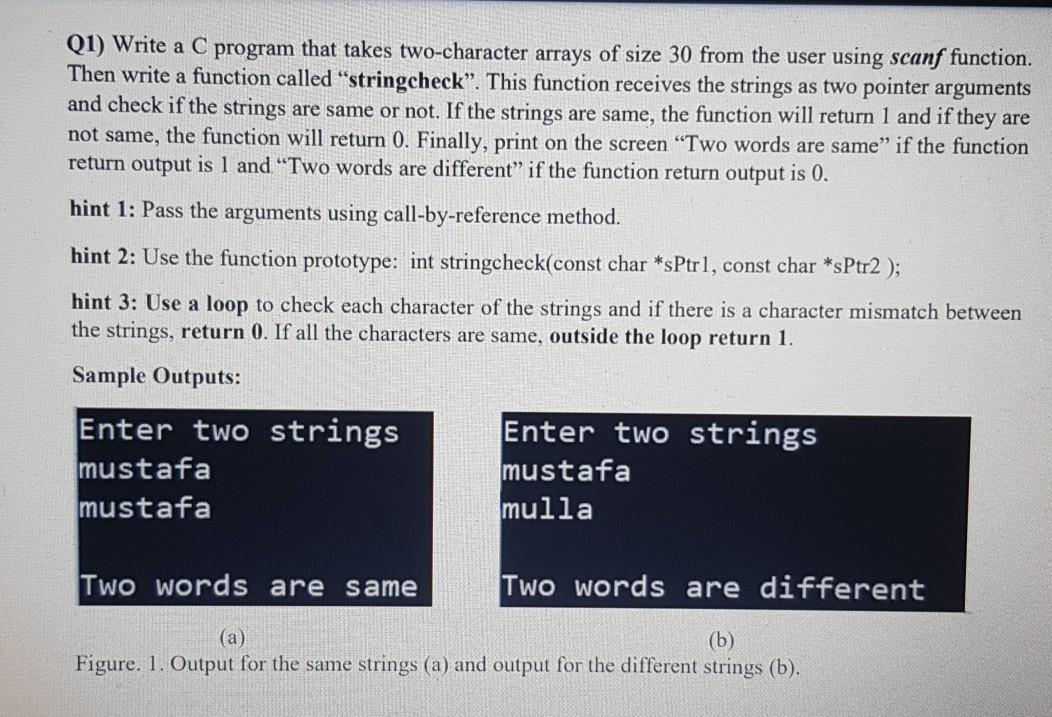 Solved (1) Write a C program that takes two-character arrays | Chegg.com