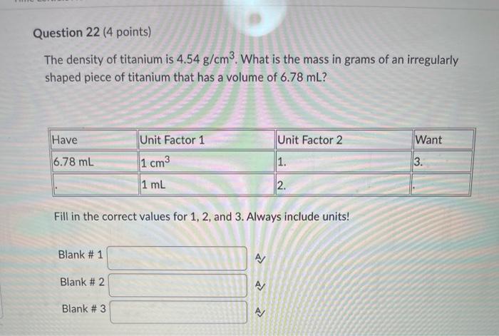 Solved The density of titanium is 4.54 g/cm3. What is the | Chegg.com