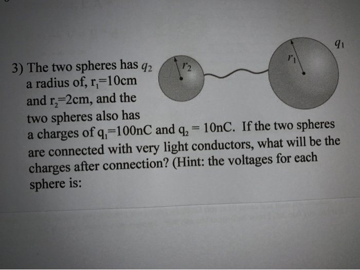 Solved 41 3) The two spheres has 92 a radius of, r,=10cm and | Chegg.com