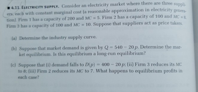 Solved -4.11. ELECTRICITY SUPPLY. Consider An Electricity | Chegg.com