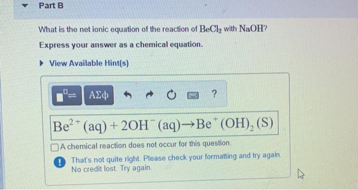 What Is The Net Ionic Equation Of The Reaction Of Chegg Com