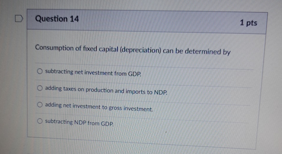 Consumption Of Fixed Capital Depreciation Can Be Determined By Solved Question 141 ﻿ptsConsumption of fixed capital | Chegg.com