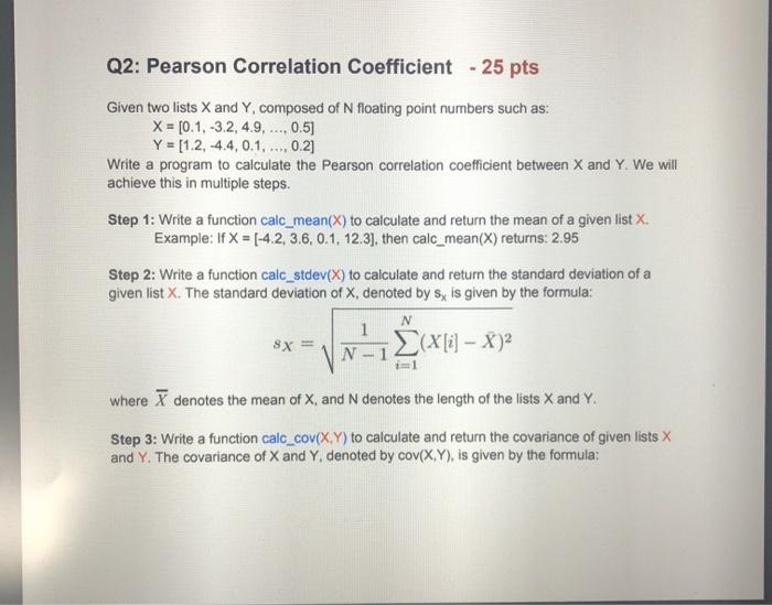 Solved Q2: Pearson Correlation coefficient - 25 pts Given | Chegg.com