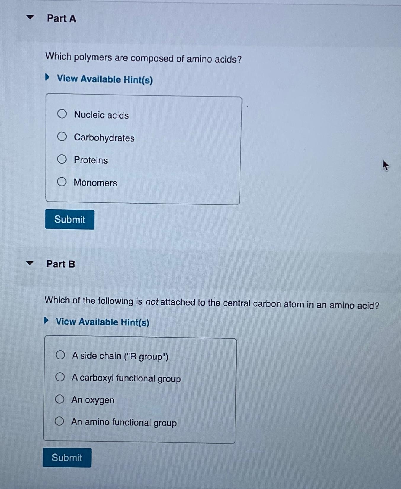 Solved Part AWhich polymers are composed of amino acids?View | Chegg.com