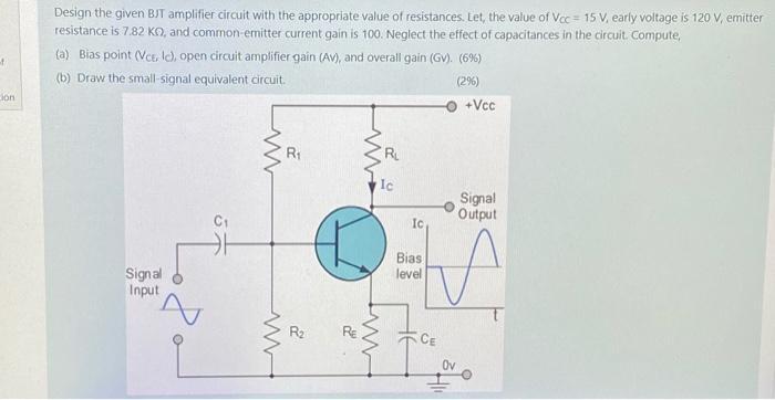Solved Design the given BJT amplifier circuit with the | Chegg.com