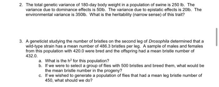 2. The total genetic variance of 180 -day body weight | Chegg.com