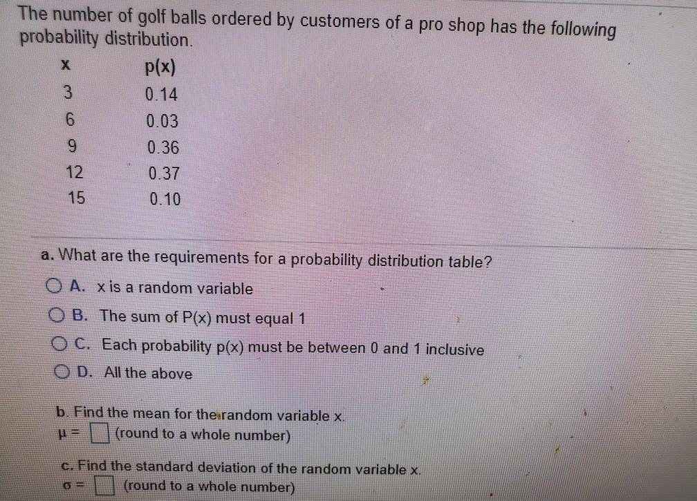 Solved The Number Of Golf Balls Ordered By Customers Of A Chegg Com