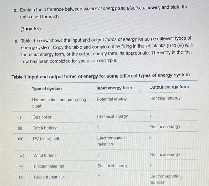 Solved a. Explain the difference between electrical energy | Chegg.com