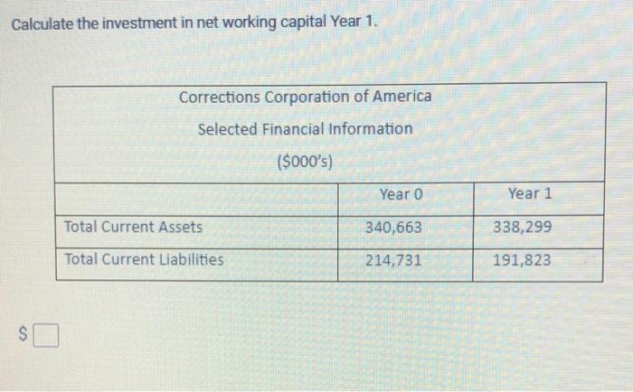 Solved Calculate The Investment In Net Working Capital Year | Chegg.com