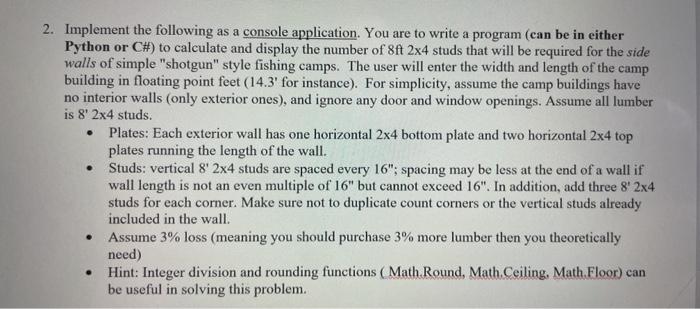Solved 2. Implement the following as a console application. | Chegg.com
