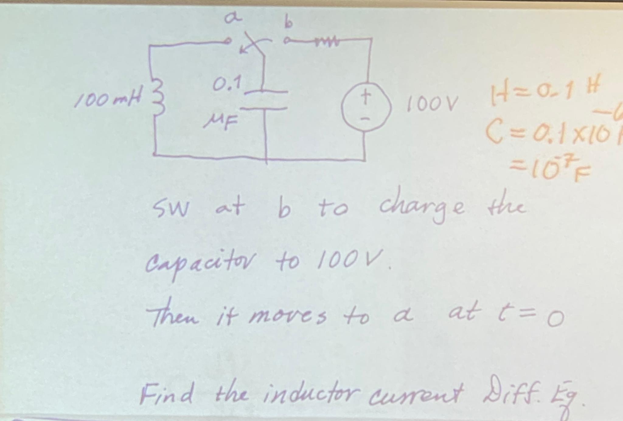 Solved {][Sw at b ﻿to charge the capacitor to 100V.Then if | Chegg.com