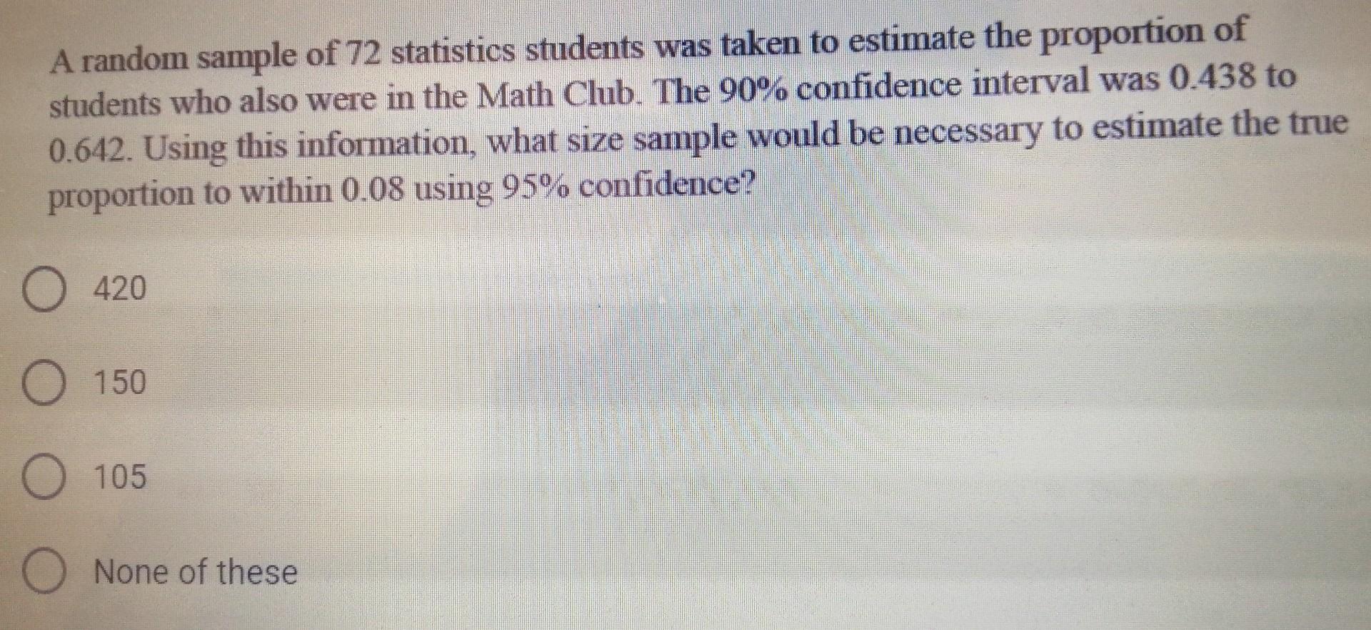Solved A random sample of 72 statistics students was taken | Chegg.com