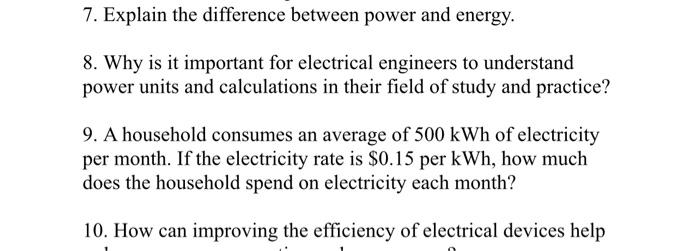 Solved 7. Explain the difference between power and energy. | Chegg.com