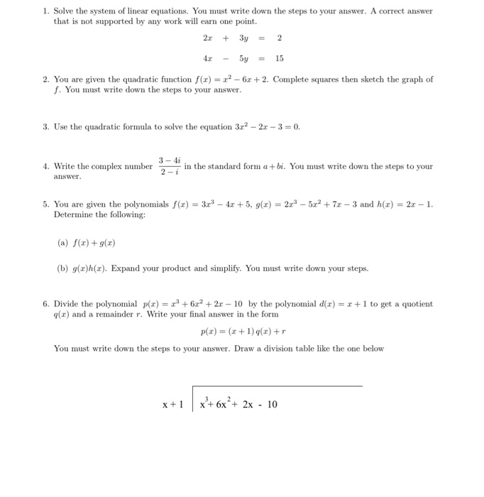 Solved 1 Solve The System Of Linear Equations You Must