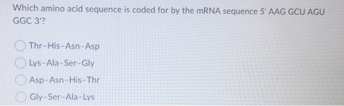 Solved Which amino acid sequence is coded for by the mRNA | Chegg.com