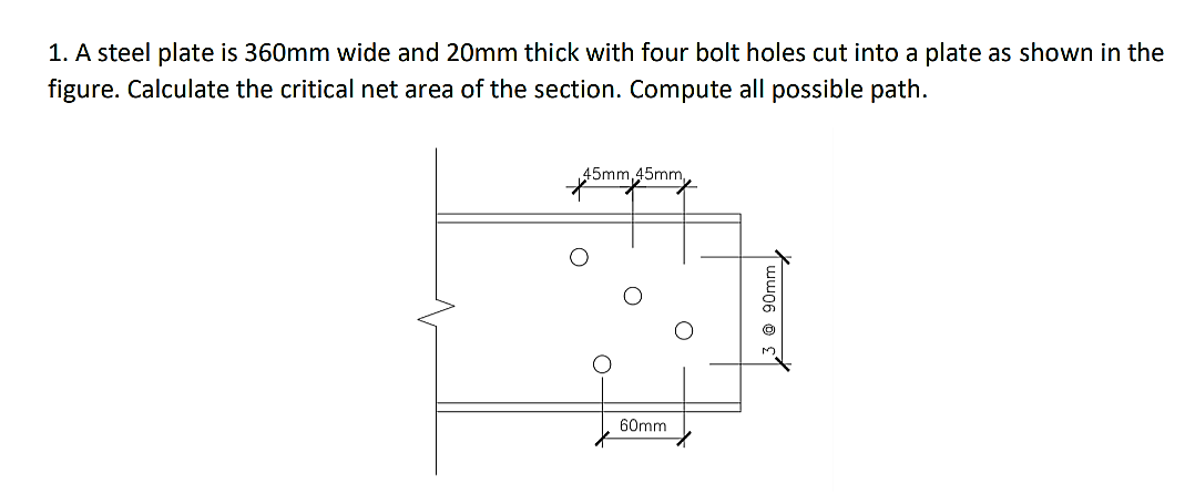 Solved 1. A steel plate is 360mm wide and 20mm thick with | Chegg.com