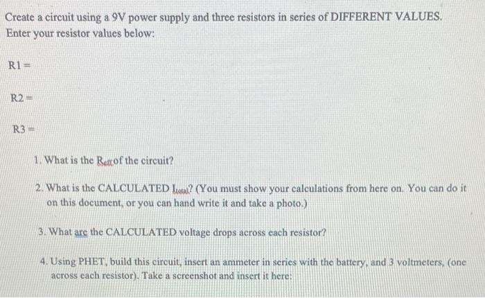 Solved Create a circuit using a 9V power supply and three | Chegg.com