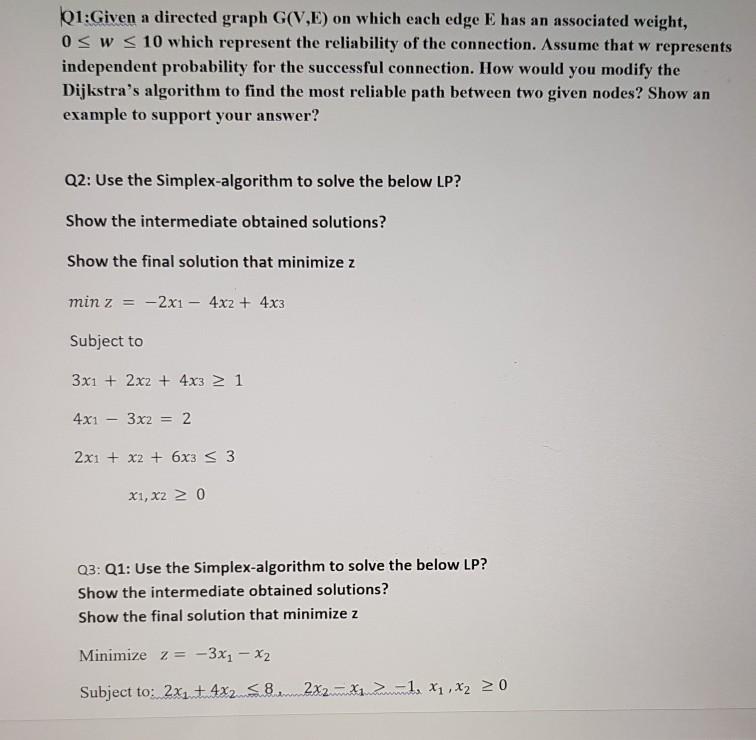 Solved 21:Given a directed graph G(V,E) on which each edge E | Chegg.com